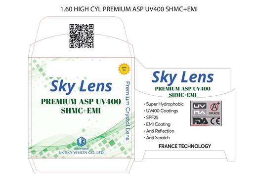 1.60 HIGH CYL PREMIUM ASP UV400 SHMC+EMI